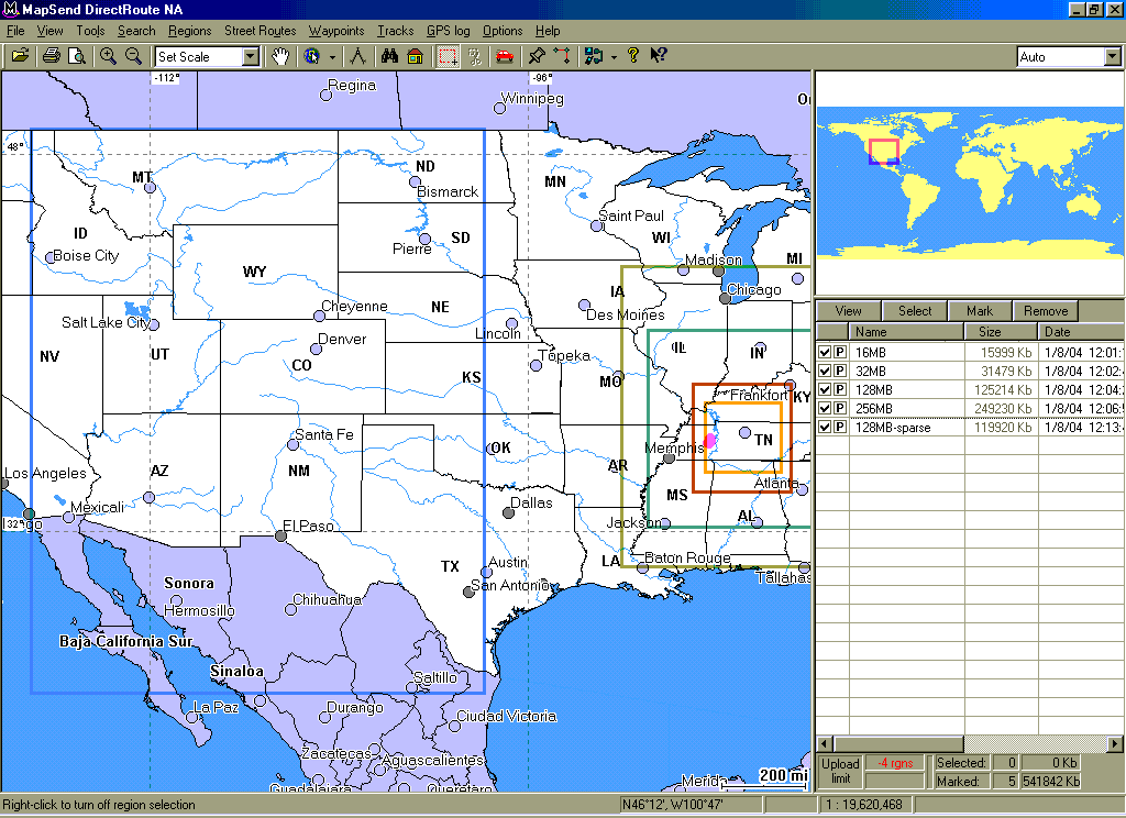 Map sizes, but showing sparse region